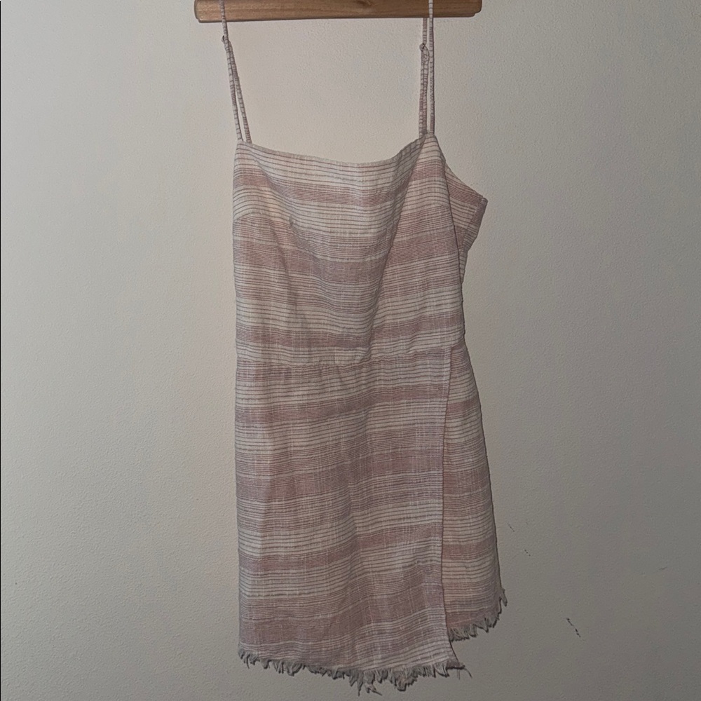 American Threads‎ Striped Pink and White back bow cotton Romper Sz S raw hem